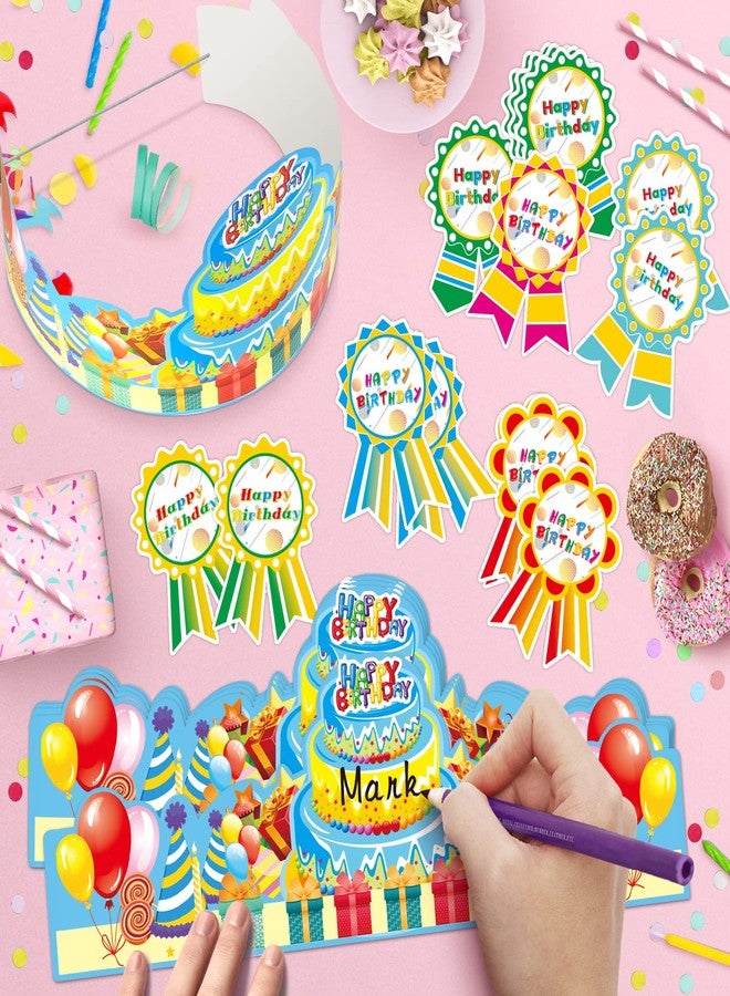LACCHOUFEE 90 Pieces Happy Birthday Kits for Kids Classroom - Include Adjustable Happy Birthday Hats, Colored Silicone Stretch, Badge Stickers - School Teachers Students Kindergarten Party Supplies - Image 4