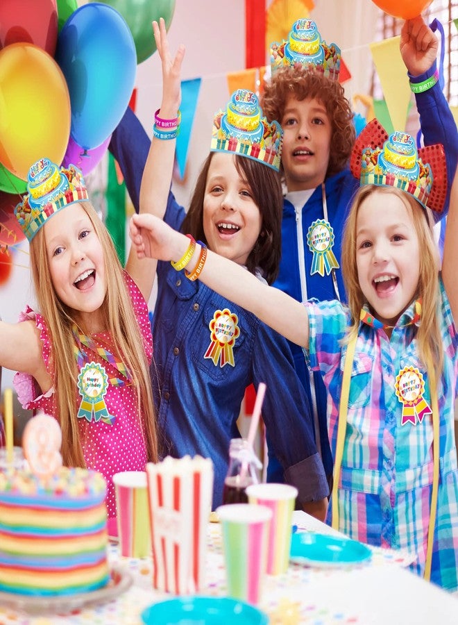 LACCHOUFEE 90 Pieces Happy Birthday Kits for Kids Classroom - Include Adjustable Happy Birthday Hats, Colored Silicone Stretch, Badge Stickers - School Teachers Students Kindergarten Party Supplies - Image 5