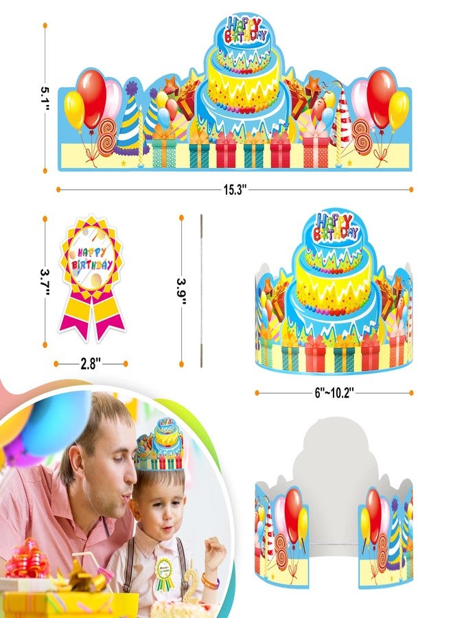 LACCHOUFEE 90 Pieces Happy Birthday Kits for Kids Classroom - Include Adjustable Happy Birthday Hats, Colored Silicone Stretch, Badge Stickers - School Teachers Students Kindergarten Party Supplies - Image 2