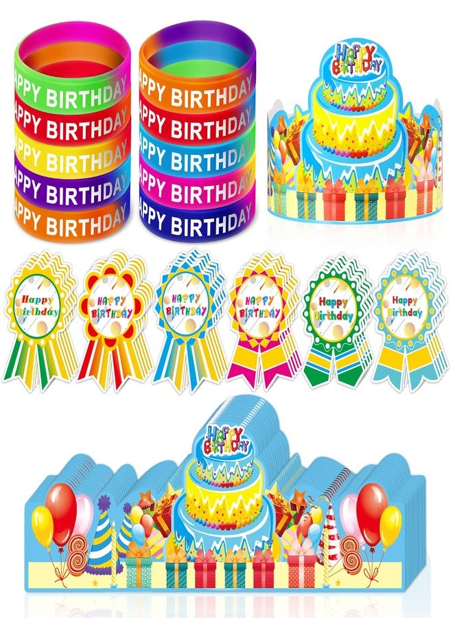 LACCHOUFEE 90 Pieces Happy Birthday Kits for Kids Classroom - Include Adjustable Happy Birthday Hats, Colored Silicone Stretch, Badge Stickers - School Teachers Students Kindergarten Party Supplies - Image 1