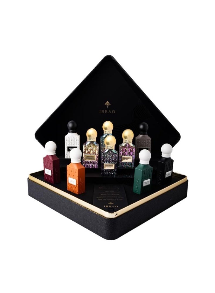 IBRAQ Ibrahim Alqurashi Perfume - Mega Mini Dimond Collection - 10*20ML - Black Carbon Diamond · Emerald Soul Diamond · Grey Pearl Diamond · White Regent Diamond · Purple Heart Diamond · Nude Coral Diamond · Pink Sakura Diamond · Cullinan Iris Diamond · Black Intense Diamond Blue Aqua Diamond - Image 1