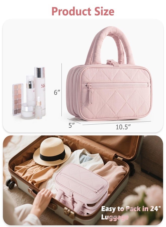 Marscamd Travel Toiletry Bag for Women with Hanging Hook, Puffy Makeup Organizer with Brushes Slots for Bathroom, Shower and Beauty Essentials, Pink - Image 5