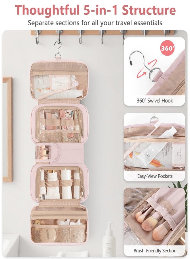 Marscamd Travel Toiletry Bag for Women with Hanging Hook, Puffy Makeup Organizer with Brushes Slots for Bathroom, Shower and Beauty Essentials, Pink - Image 2
