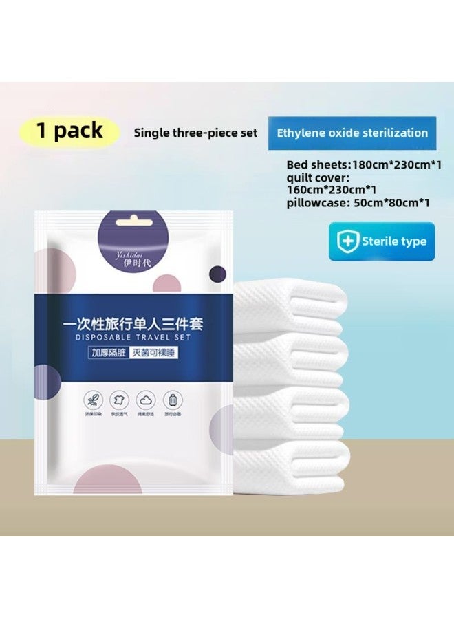Heinobo Disposable Bed Sheet Quilt Cover Pillowcase Quilt Cover Four-piece Travel Bedding Towels Bath Towels Sleeping Bag-Color:Yi Times  Enlarged And Thickened Single Bed Three-piece Set 1 Pack - Image 1