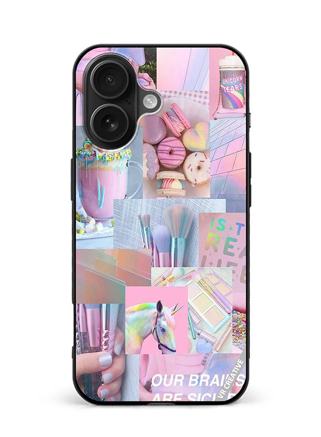VR CREATIVE Protective Case Cover For Apple iPhone 16 Plus Pink College Design Multicolour