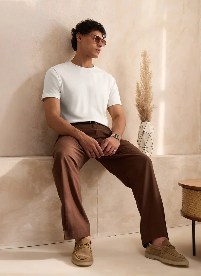 The Souled Store  The Souled Store Men Solid White Supima Cotton Regular Fit T-Shirt  | Best Price UAE