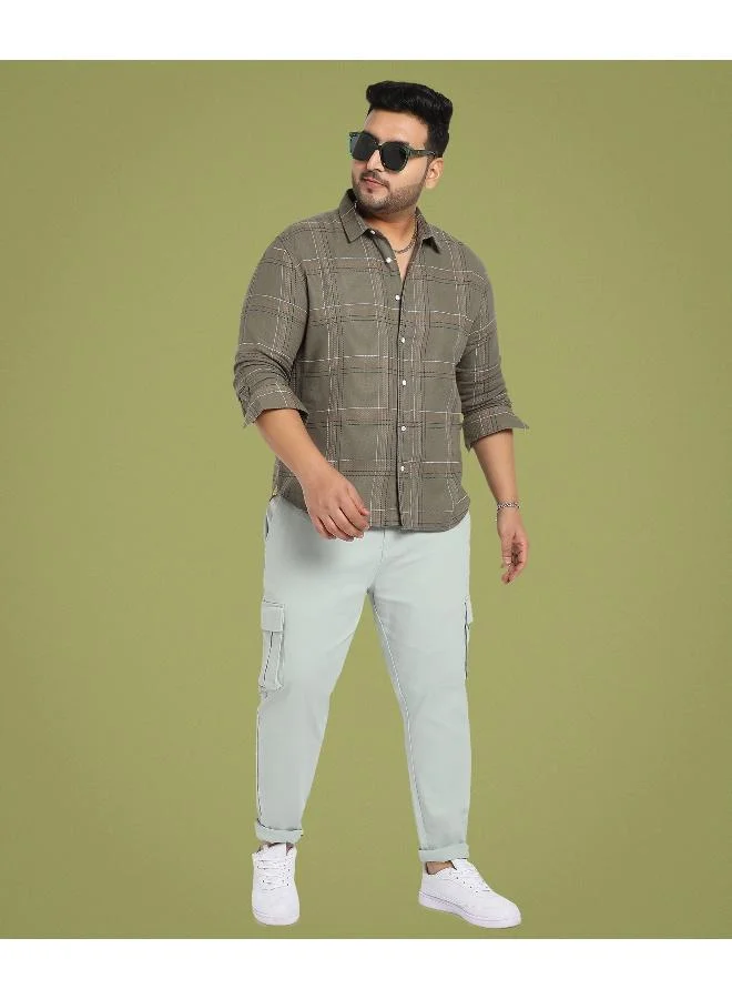 Instafab Plus Men's Olive Green Maxi Tartan Plaid Shirt For Casual Wear | Spread Collar | Long Sleeve | Button Closure | Cotton Shirt Crafted With Comfort Fit For Everyday Wear