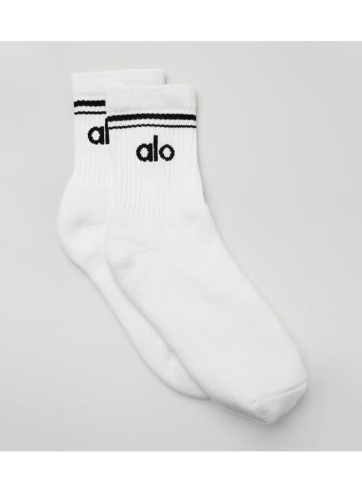 alo alo cotton socks, mid-length fashionable socks for both men and women white
