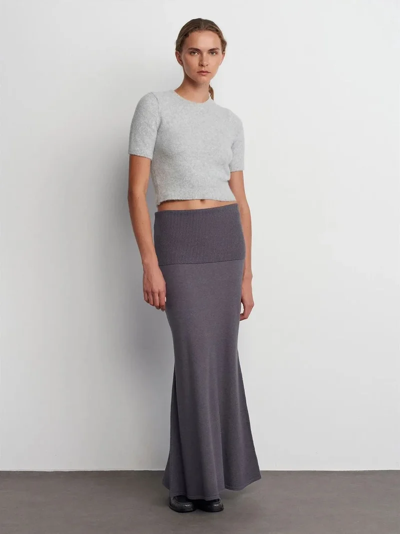 ديلفين DILVIN High-Waist Ribbed Maxi Skirt