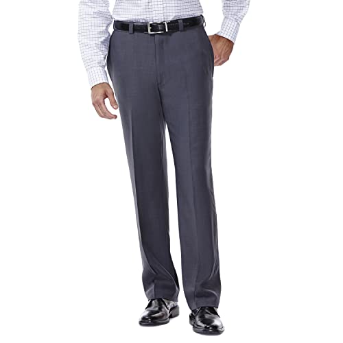 Haggar mens Eclo Stria Expandable-waist Plain-front dress pants, Med Grey, 36W x 29L US - Image 1