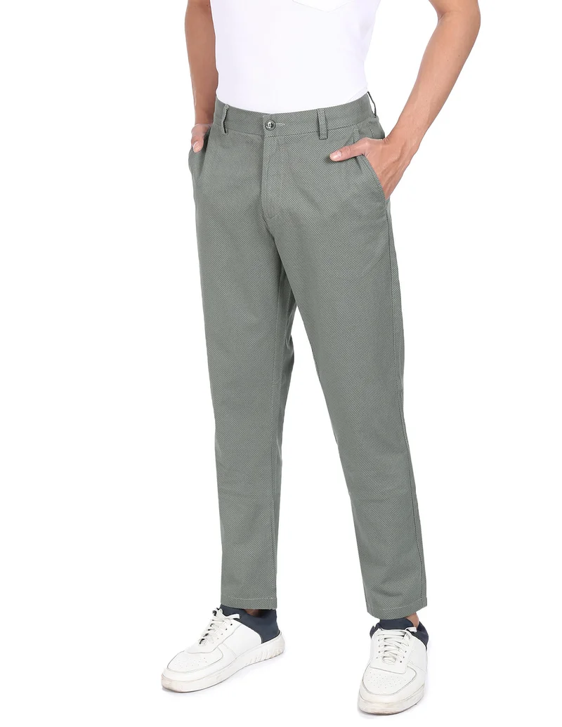 Mid Rise Patterned Weave Casual Trousers