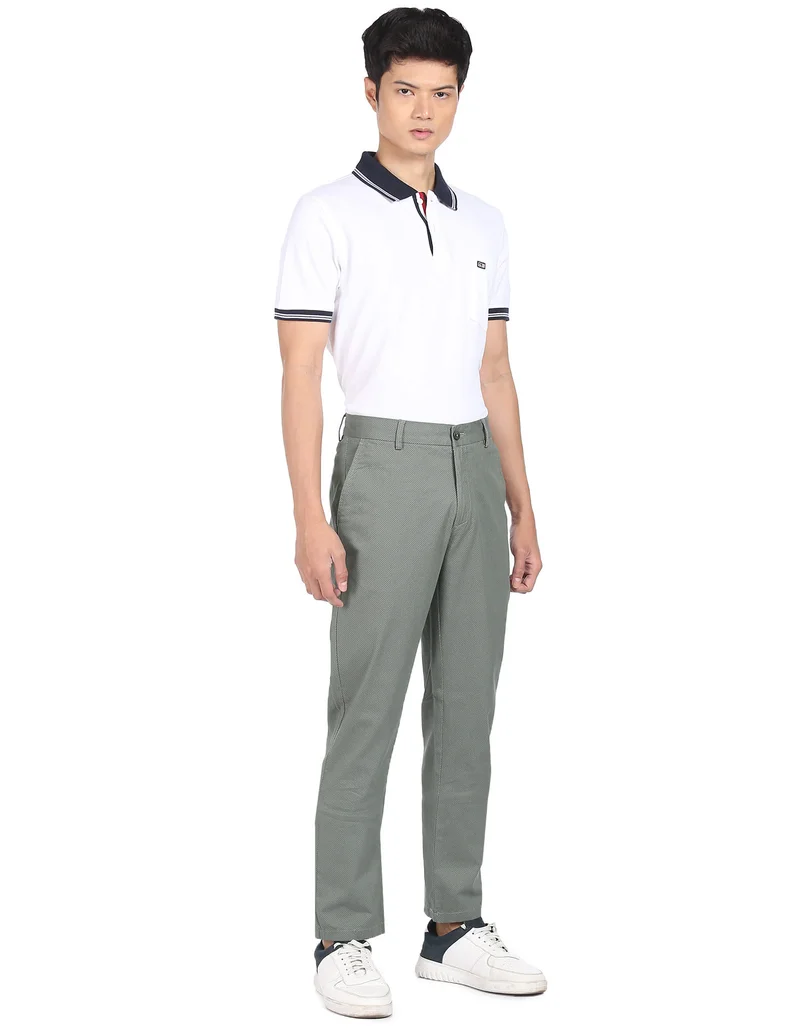 Arrow Olive Mid Rise Patterned Weave Casual Trousers for Men | Best Price UAE