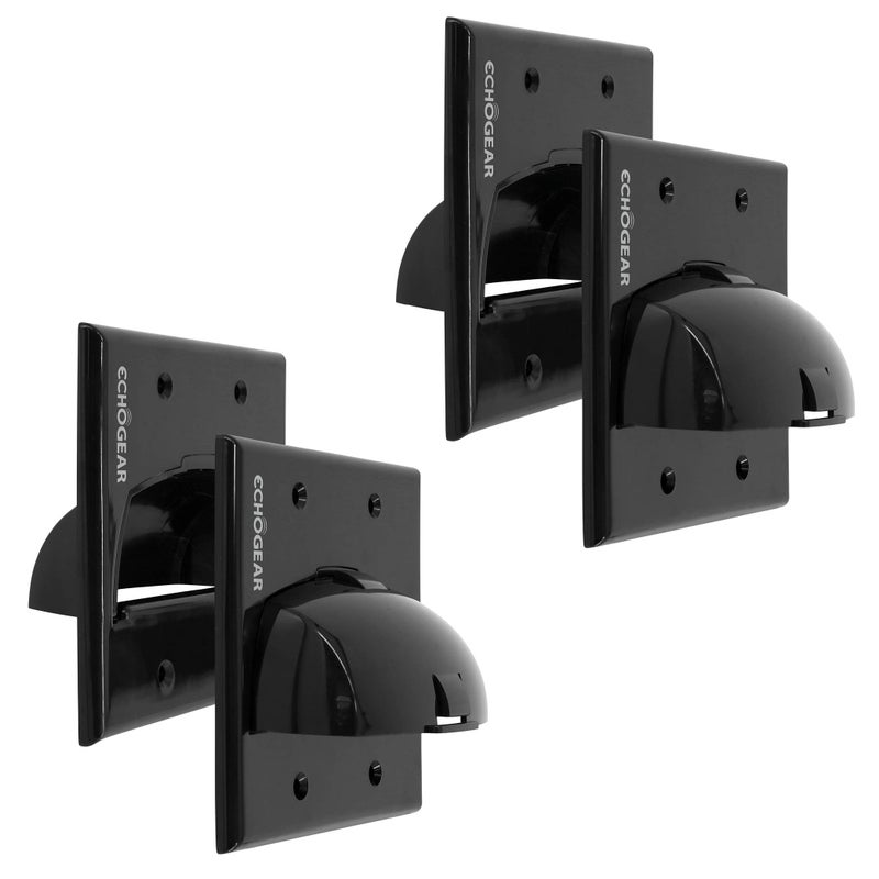 ECHOGEAR Black in Wall Cable Hider 2 Pack Dual Gang Pass Through Pair with Drywall Brackets Included Manage Conceal 16 Low Voltage Cords Quick Install with Cutting Template