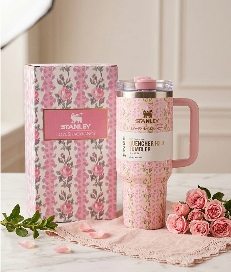 كوب استانلس، كوب استانلس سعة 40 اونصه مع شاليموه ومقبض، كوب معزول مع غطاء كوب للسفر، كوب قهوة من الفولاذ المقاوم للصدأ  للمشروبات المثلجة الساخنة، كوب سفر بمقبض