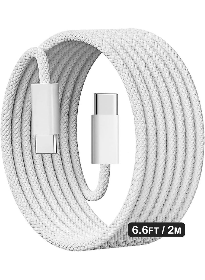 كابل AASHZ من النوع C إلى USB-C بطول 2 متر، بقوة 60 واط، مضفر، لشحن أسرع، يدعم تقنية الشحن السريع PD، متوافق مع أجهزة iPhone 15/15 Pro/15 Plus/15 Pro Max، وiPad Mini/Pro، وMacBook Pro/Air، باللون الأبيض - Image 1