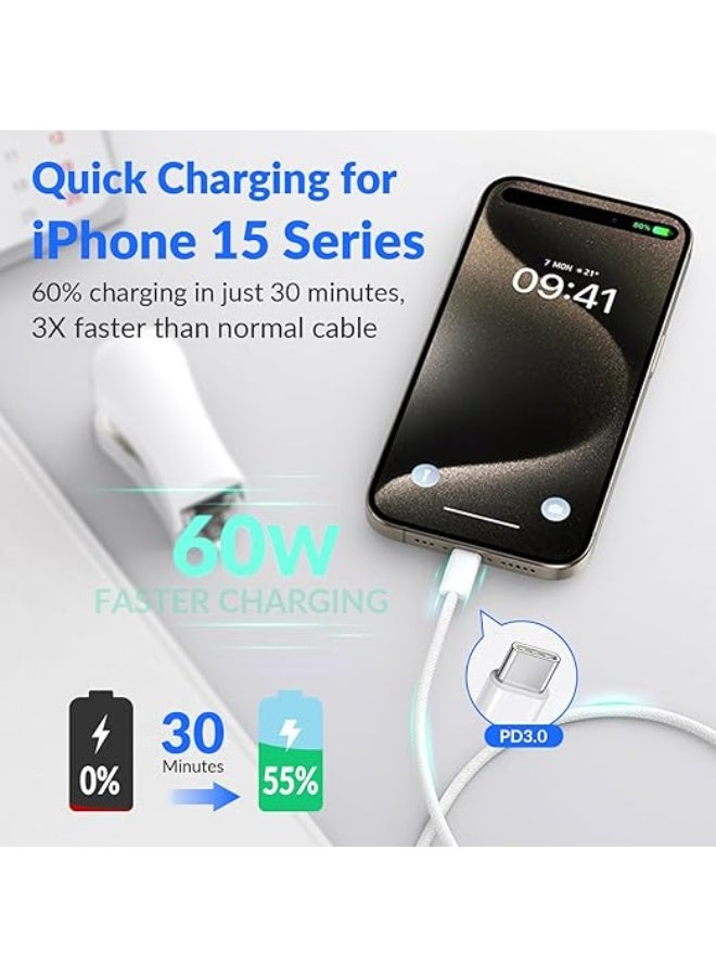 كابل AASHZ من النوع C إلى USB-C بطول 2 متر، بقوة 60 واط، مضفر، لشحن أسرع، يدعم تقنية الشحن السريع PD، متوافق مع أجهزة iPhone 15/15 Pro/15 Plus/15 Pro Max، وiPad Mini/Pro، وMacBook Pro/Air، باللون الأبيض - Image 4