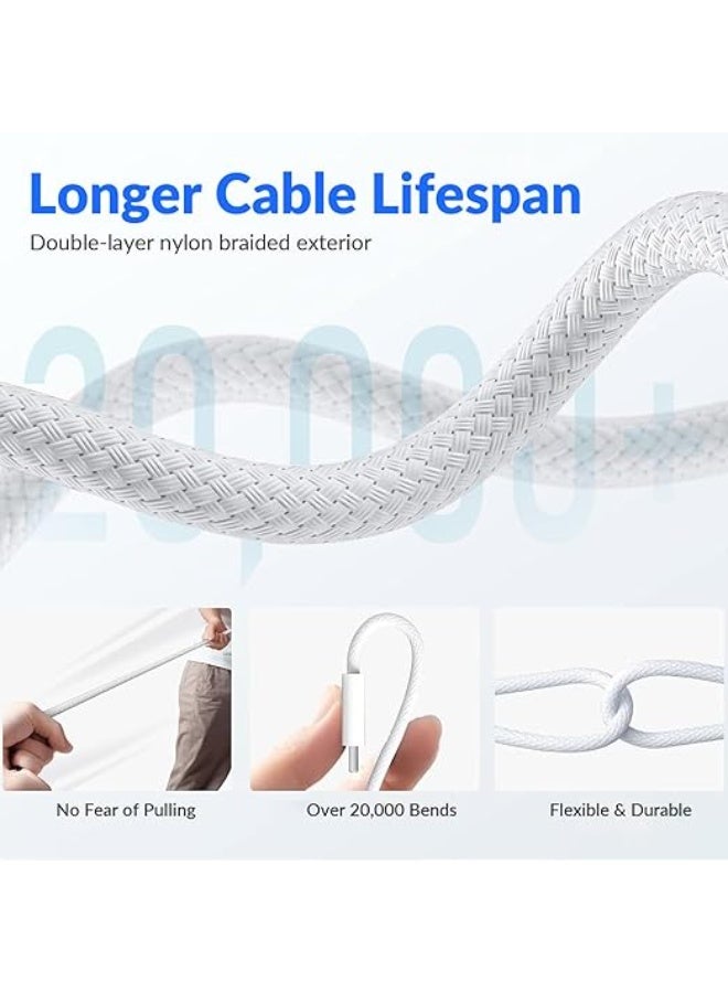 كابل AASHZ من النوع C إلى USB-C بطول 2 متر، بقوة 60 واط، مضفر، لشحن أسرع، يدعم تقنية الشحن السريع PD، متوافق مع أجهزة iPhone 15/15 Pro/15 Plus/15 Pro Max، وiPad Mini/Pro، وMacBook Pro/Air، باللون الأبيض - Image 2