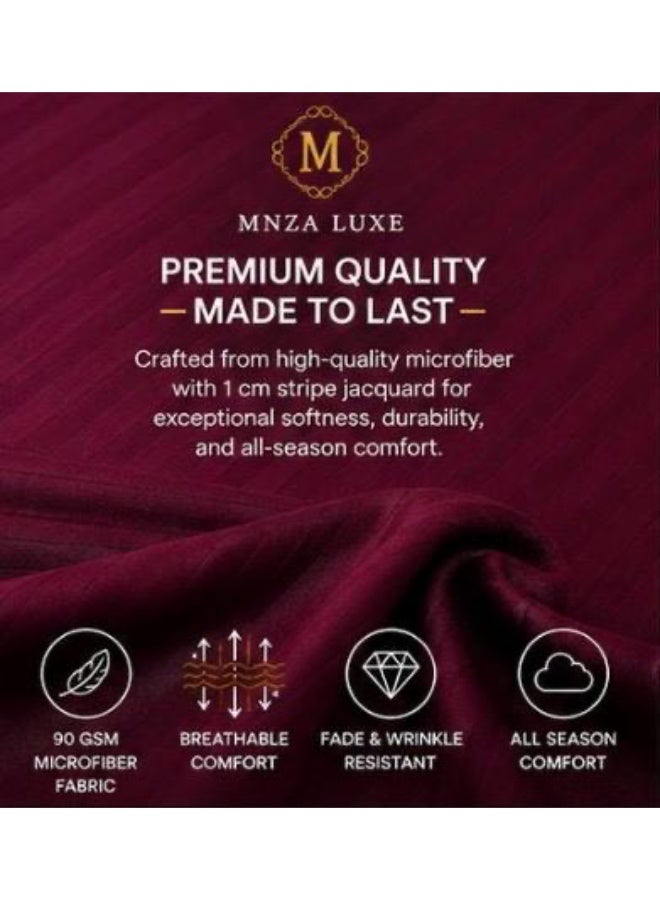MNZA LUXE 1cm Strip Microfibre Fitted Bedsheet Set, 1 Fitted Sheet + 1 Pillow Cover | Ultra Soft, Breathable & Wrinkle Resistant | Maroon - Image 5