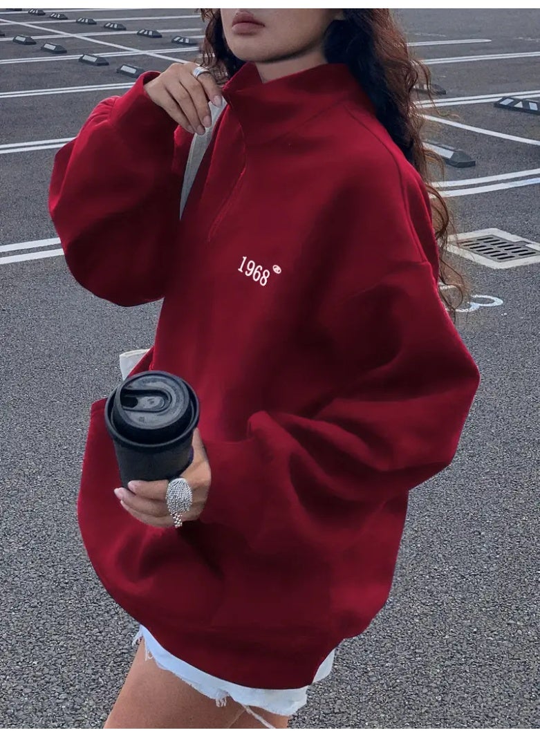 NIBEMINENT Autumn And Winter Women's Fashionable Loose Pullover Casual Half-open Long-sleeved Sports Sweatshirt Daily Street Style - Image 1