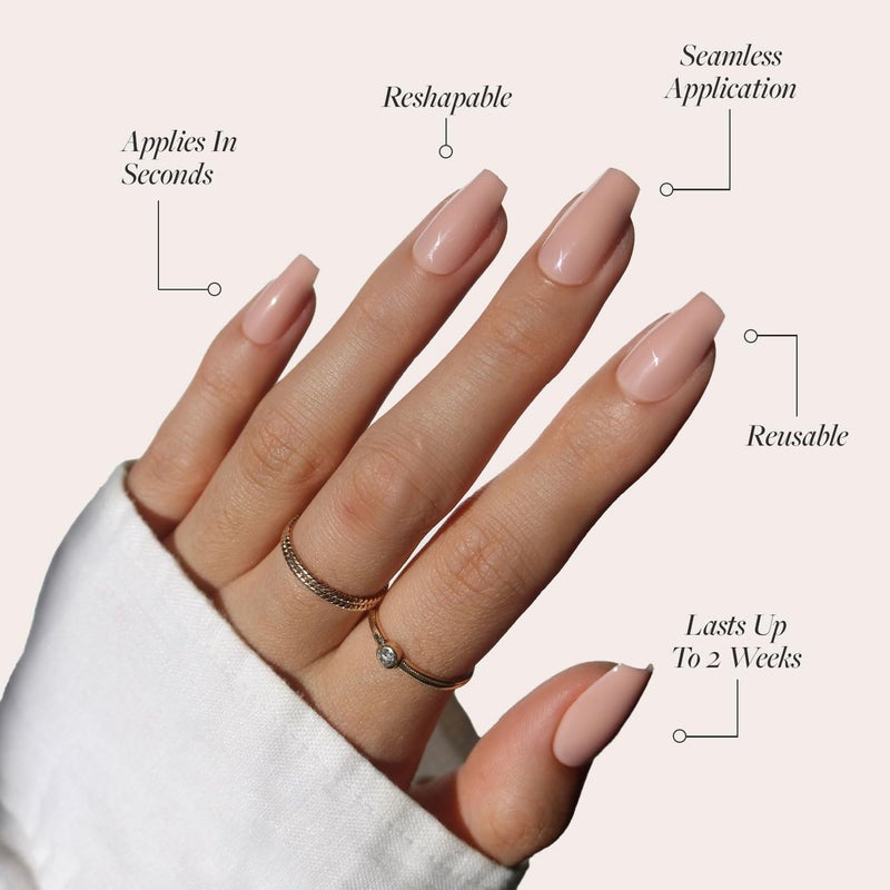 Glamnetic Press On Nails - Exposed | Medium Coffin Fake Nails with Nude Opaque Neutral, Salon Quality | 15 Sizes - 30 Nail Kit - Image 3