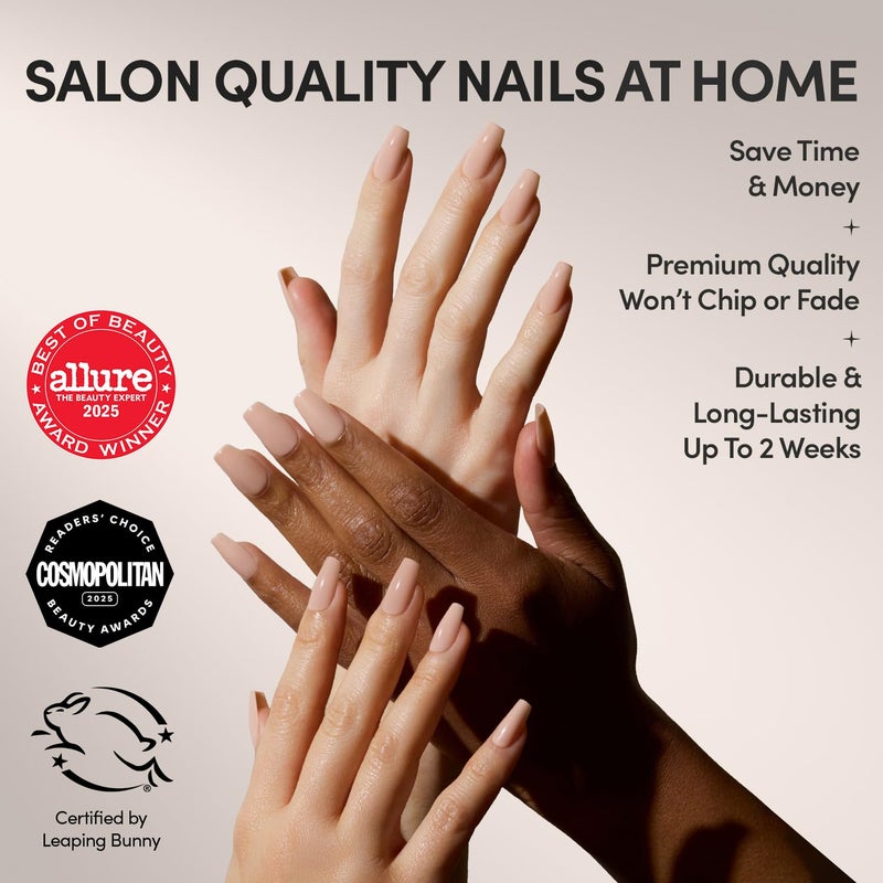 Glamnetic Press On Nails - Exposed | Medium Coffin Fake Nails with Nude Opaque Neutral, Salon Quality | 15 Sizes - 30 Nail Kit - Image 2