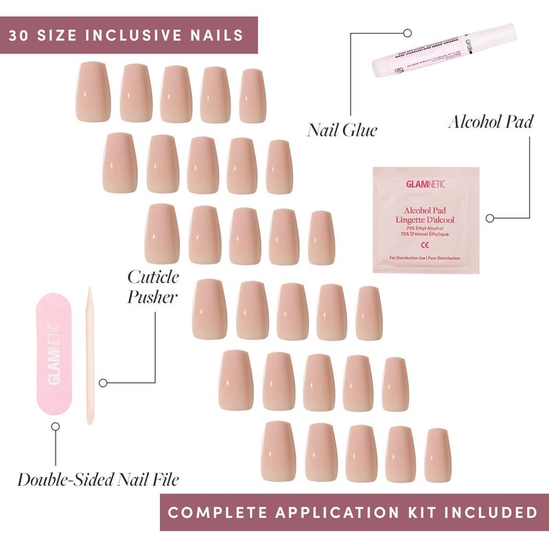 Glamnetic Press On Nails - Exposed | Medium Coffin Fake Nails with Nude Opaque Neutral, Salon Quality | 15 Sizes - 30 Nail Kit - Image 4