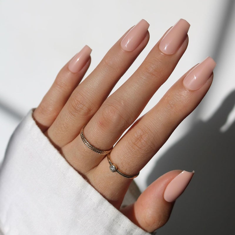 Glamnetic Press On Nails - Exposed | Medium Coffin Fake Nails with Nude Opaque Neutral, Salon Quality | 15 Sizes - 30 Nail Kit - Image 1