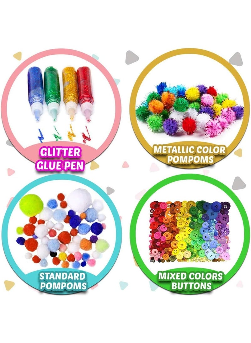 Capstro Kids DIY Arts & Crafts Supplies Kit – 1000 Pcs Red Craft Material Box with Pom Poms, Pipe Cleaners & Felt Shapes – Creative Handmade Art Set for Kids Ages 7–14 | Educational Craft Toy for Boys & Girls - Image 4
