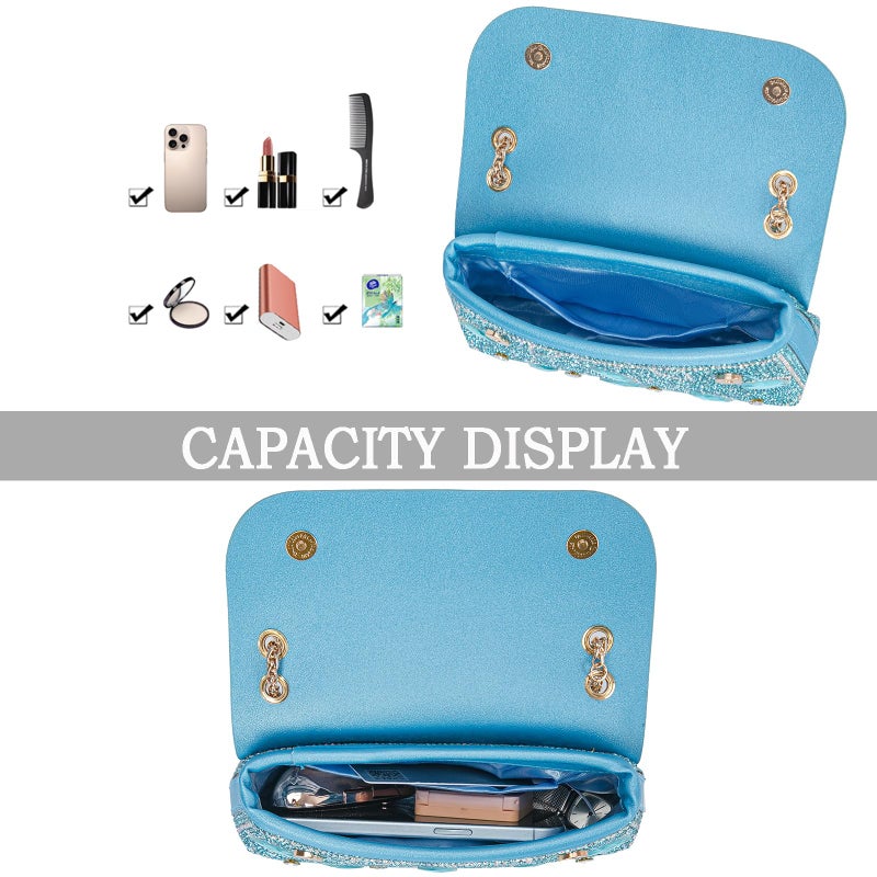 BBTT.ful Bling Bling Rhinestones Purses for Women Chain Shoulder Bags Sparkly Evening Bags for Cocktail Prom Party Wedding (blue) - Image 4