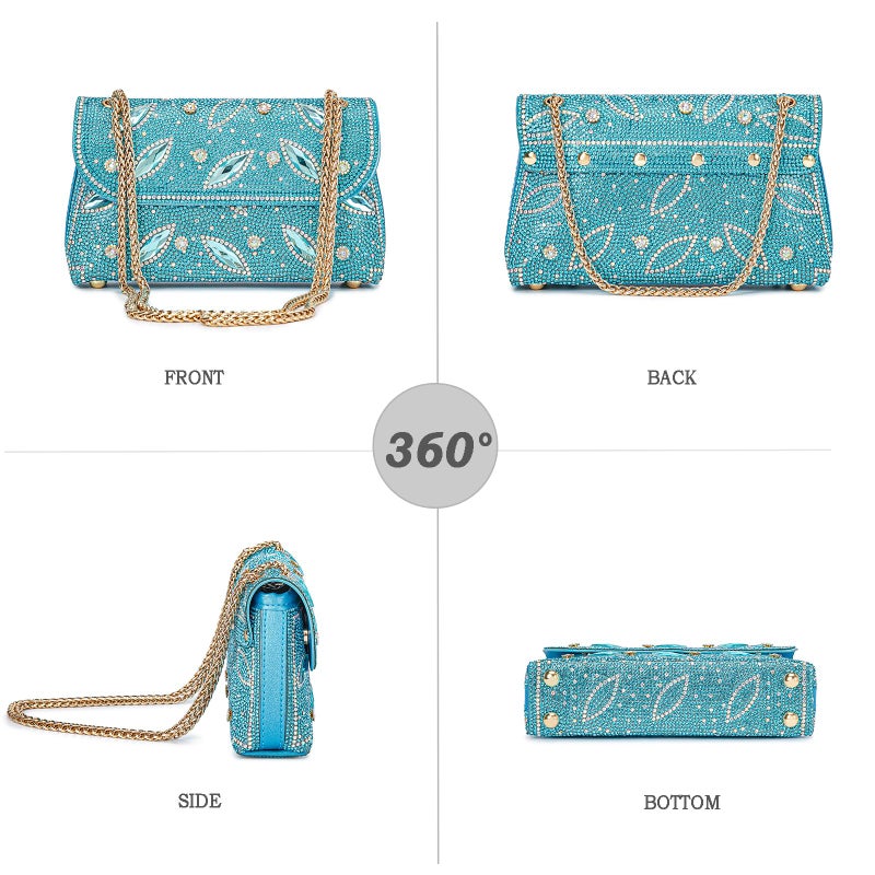 BBTT.ful Bling Bling Rhinestones Purses for Women Chain Shoulder Bags Sparkly Evening Bags for Cocktail Prom Party Wedding (blue) - Image 3