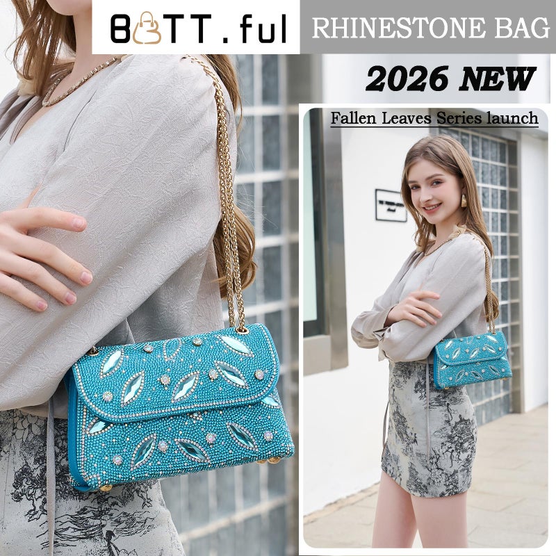 BBTT.ful Bling Bling Rhinestones Purses for Women Chain Shoulder Bags Sparkly Evening Bags for Cocktail Prom Party Wedding (blue) - Image 2