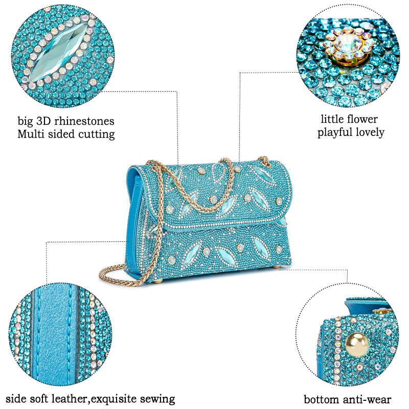 BBTT.ful Bling Bling Rhinestones Purses for Women Chain Shoulder Bags Sparkly Evening Bags for Cocktail Prom Party Wedding (blue) - Image 5