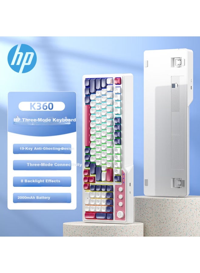 HP لوحة مفاتيح Hp K360 اللاسلكية بلوتوث RGB ميكانيكية الإحساس للألعاب للحاسوب والمكتب لوحة مفاتيح عالمية بيضاء حمراء - Image 1