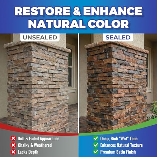 YKF Wet Look Stone Sealer 1 Quart - Color Enhancer for Outdoor Pavers, Driveways, Concrete and Rough Stone - Waterproof Non Yellowing UV Protection - Satin Finish for Exterior Textured Surfaces - Image 2