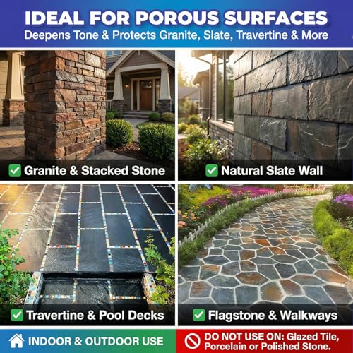 YKF Wet Look Stone Sealer 1 Quart - Color Enhancer for Outdoor Pavers, Driveways, Concrete and Rough Stone - Waterproof Non Yellowing UV Protection - Satin Finish for Exterior Textured Surfaces - Image 3