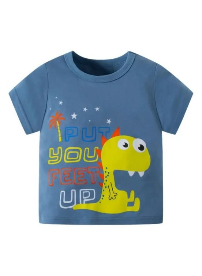 YUNIQEE Blue Printed Short Sleeve Crew Neck T-Shirt