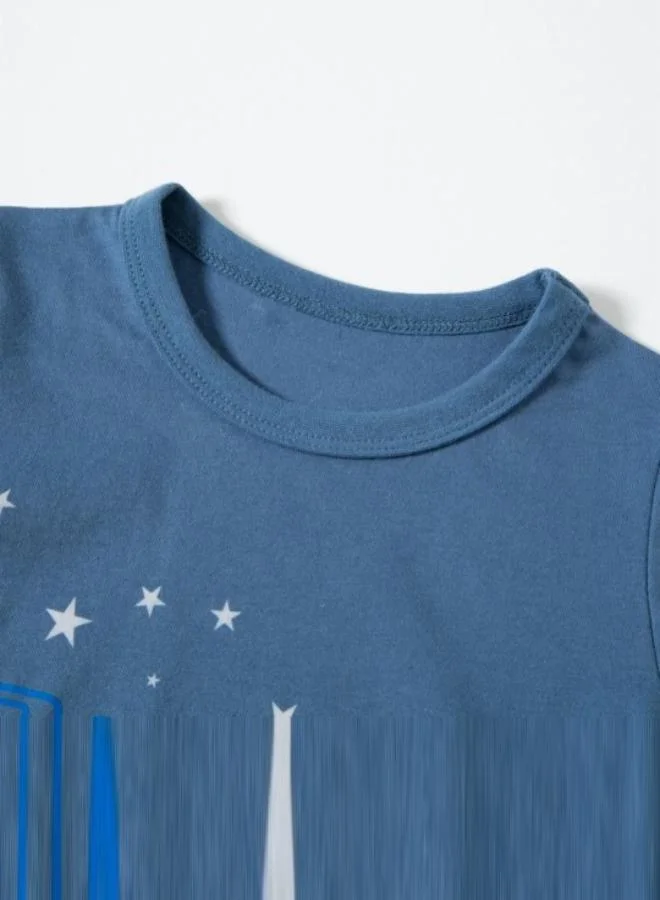 YUNIQEE Blue Printed Short Sleeve Crew Neck T-Shirt