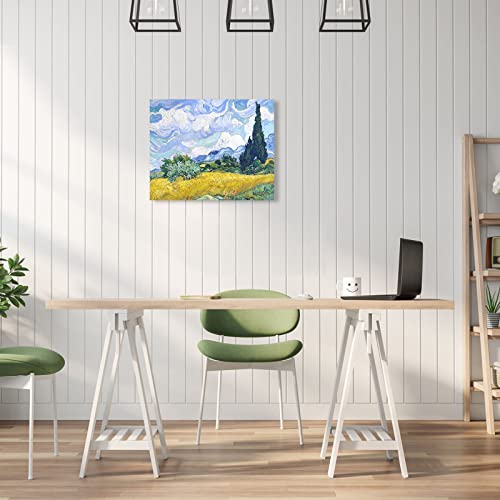 1 KINGO Van Gogh Canvas Wall Art: Wheat Field with Cypresses Oil Painting Picture Reproduction Bedroom Decor, Famous Art Prints Modern Artwork Framed Poster Home Decoration 12" x 15" - Image 5