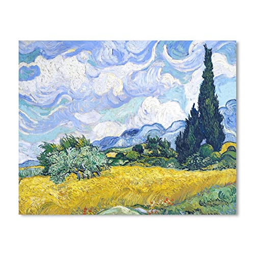1 KINGO Van Gogh Canvas Wall Art: Wheat Field with Cypresses Oil Painting Picture Reproduction Bedroom Decor, Famous Art Prints Modern Artwork Framed Poster Home Decoration 12" x 15" - Image 1