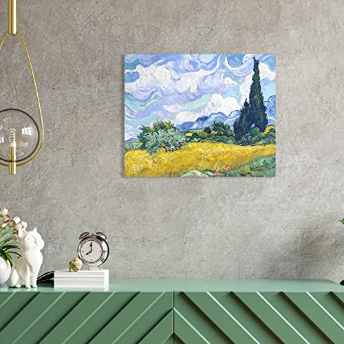 1 KINGO Van Gogh Canvas Wall Art: Wheat Field with Cypresses Oil Painting Picture Reproduction Bedroom Decor, Famous Art Prints Modern Artwork Framed Poster Home Decoration 12" x 15" - Image 3
