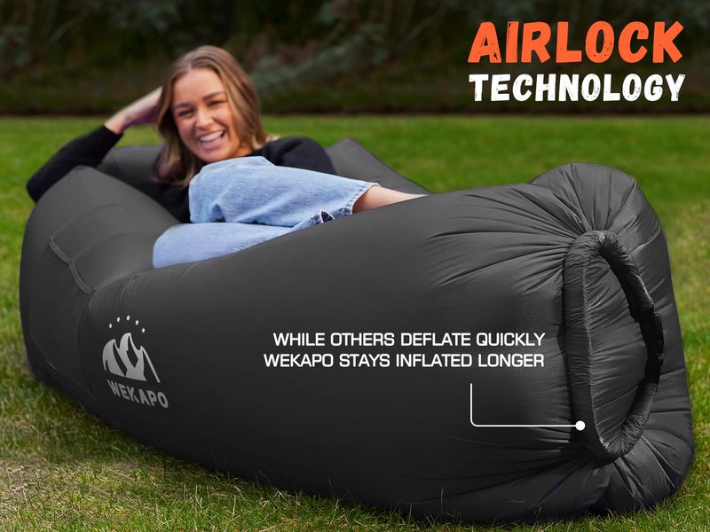 WEKAPO Inflatable Lounger Air Sofa Hammock-Portable,Water Proof& Anti-Air Leaking Design-Ideal Couch for Backyard Lakeside Beach Traveling Camping Picnics & Music Festivals (Black) - Image 5