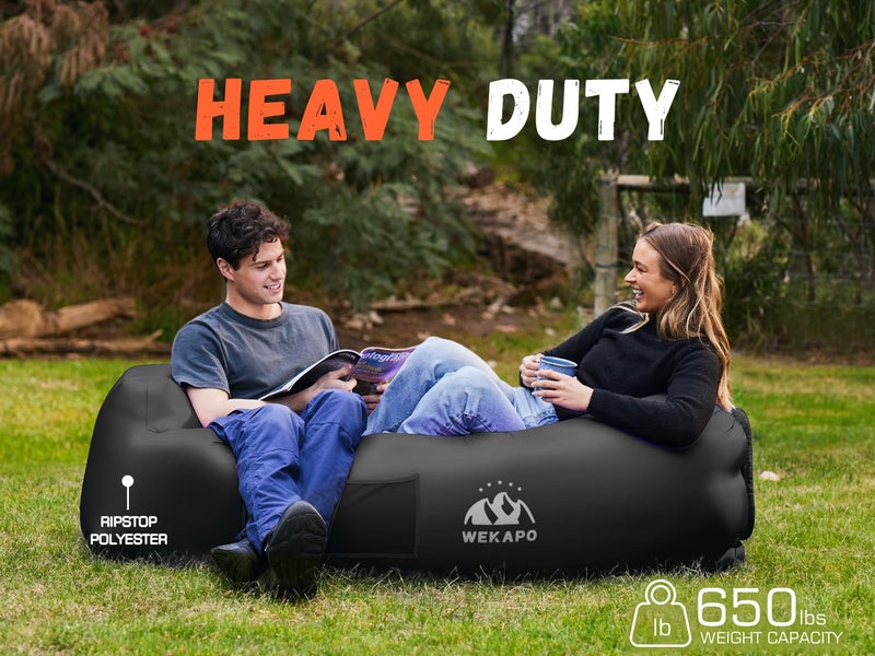WEKAPO Inflatable Lounger Air Sofa Hammock-Portable,Water Proof& Anti-Air Leaking Design-Ideal Couch for Backyard Lakeside Beach Traveling Camping Picnics & Music Festivals (Black) - Image 4