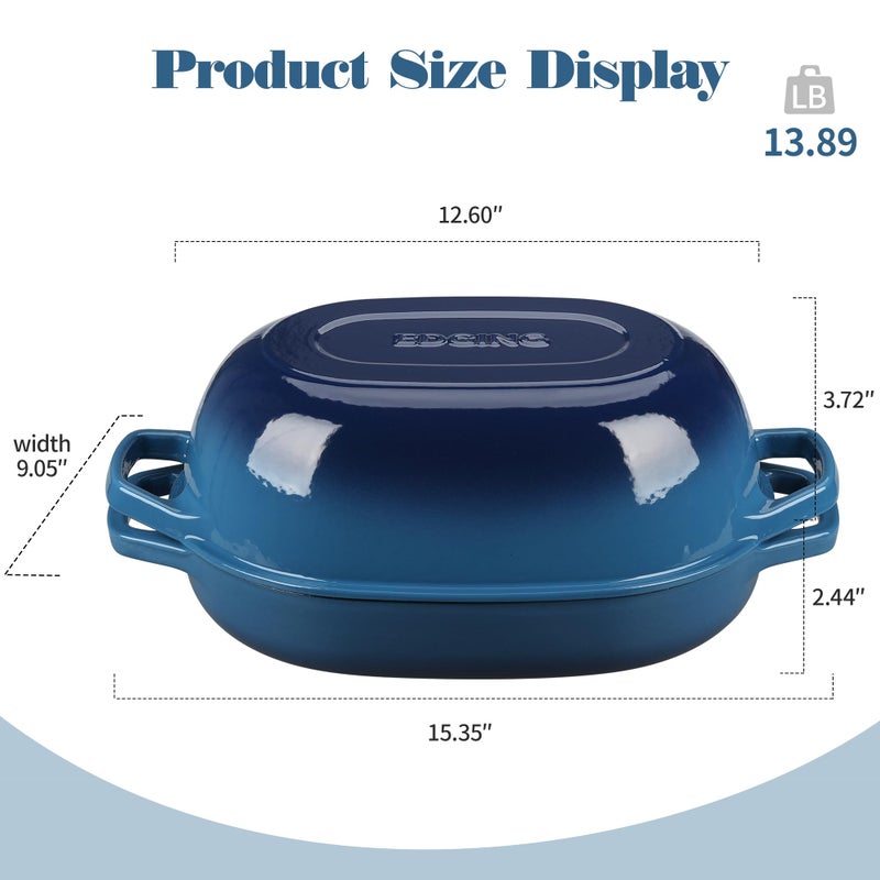EDGING CASTING Enameled Cast Iron Oval Dutch Oven Pot with Lid, Dutch Oven for Sourdough Bread Baking, Oval Bread Pan, Bread Oven, Bread Dutch Oven, 7qt, Lake Blue - Image 2