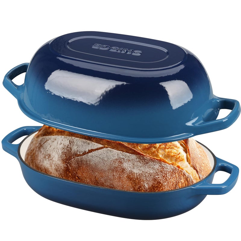 EDGING CASTING Enameled Cast Iron Oval Dutch Oven Pot with Lid, Dutch Oven for Sourdough Bread Baking, Oval Bread Pan, Bread Oven, Bread Dutch Oven, 7qt, Lake Blue - Image 3