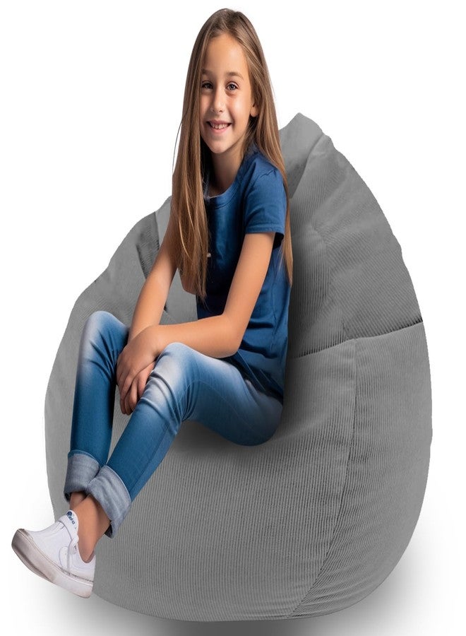 Dafftos Stuffed Animal Storage Bean Bag Chair Corduroy Toy Cover Organize Plush Toys and Textiles Perfect Ultra Soft Sack Bean Bag (No Filler) Gray - Image 1