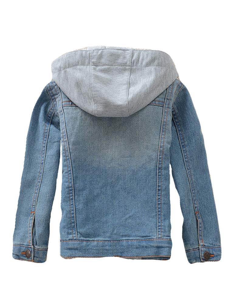 Mallimoda Kids Boys Girls Hooded Denim Jacket Zipper Coat Outerwear Style 2 Blue 7-8 Years - Image 3