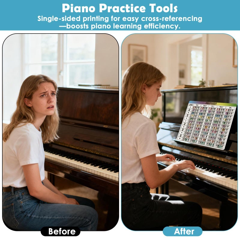 Enjoyard Piano Theory Cheat Sheets - 7 Large 30x30cm Piano Learning Cards for Beginners & Intermediates | Scales, Chords, Intervals, Circle of Fifths, Staff Notes Reference Guide Piano Practice Tools - Image 4