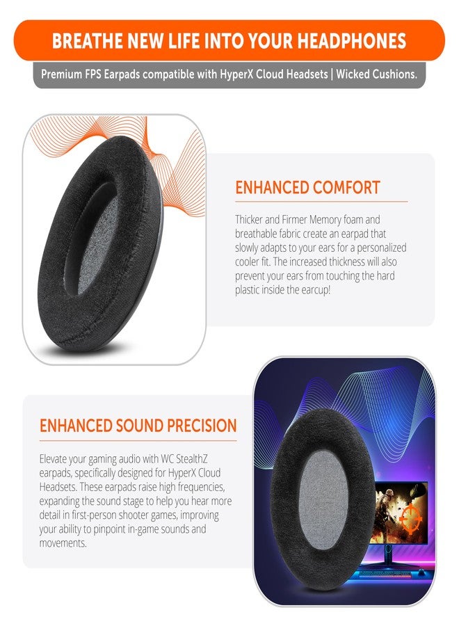 WC وسادات أذن WC StealthZ Cloud - مصممة خصيصًا لألعاب إطلاق النار من منظور الشخص الأول، متوافقة مع سماعات HyperX Cloud Alpha وCloud 2 وCloud Stinger وغيرها، من GadgetryTech وWicked Cushions | دقة صوت محسّنة وراحة فائقة | أسود - Image 4