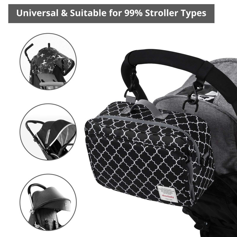 Gogoso Small Diaper Bag, Mini Stroller Organizer Accessory with Wipe Pockets Caddy Parent Console with Hook Fit All Strollers, Black - Image 4