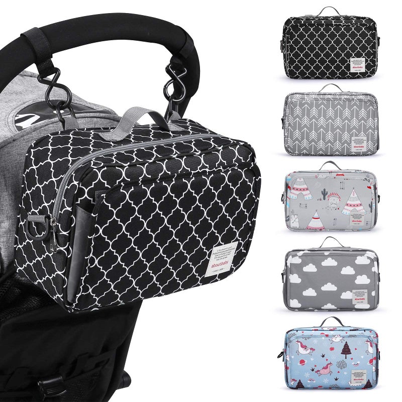 Gogoso Small Diaper Bag, Mini Stroller Organizer Accessory with Wipe Pockets Caddy Parent Console with Hook Fit All Strollers, Black - Image 1